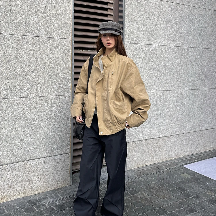 美式巴恩风bomber立领短款夹克男女春季复古做旧工装外套春秋夹克