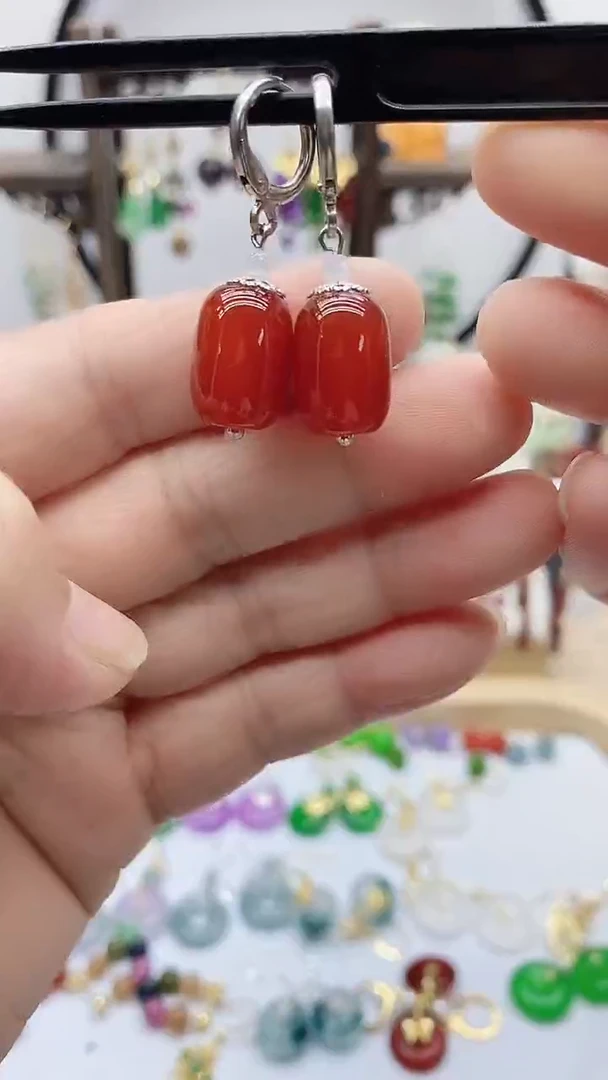 银S925镶嵌南红玛瑙耳饰176