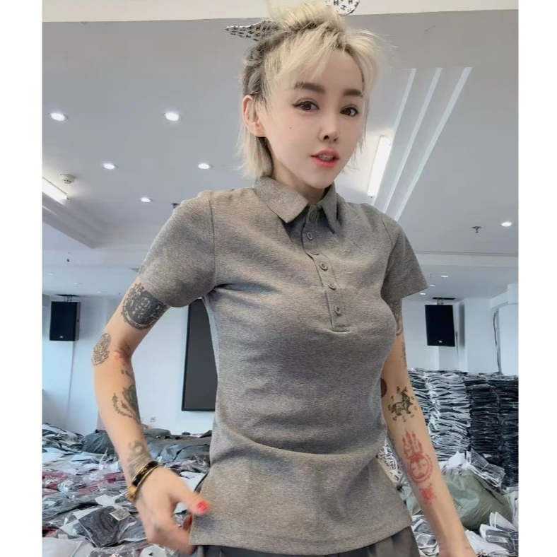 百搭款7091款爆款灰色侧开叉短袖