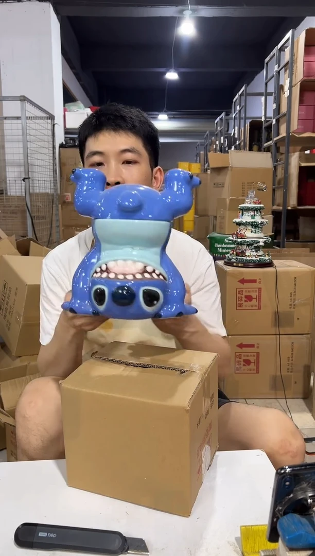 瓷片倒立史迪仔储物罐