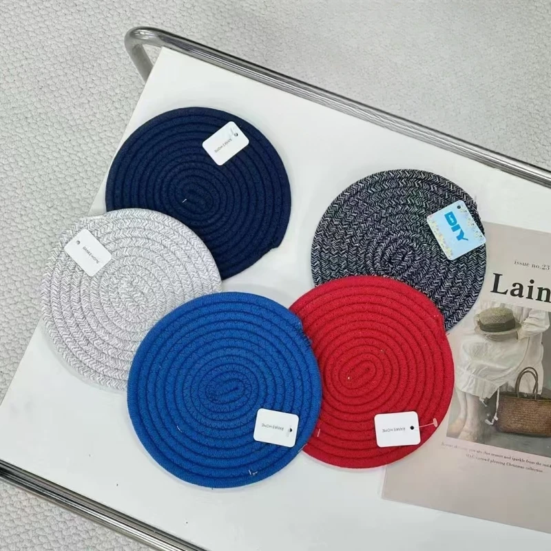 棉线编织杯垫家用餐桌防烫垫北欧风圆形厨房砂锅防烫专用垫耐用