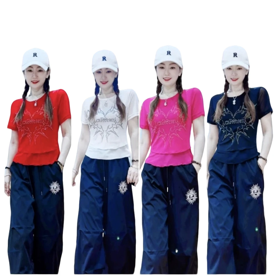 夏季新款【5017】高弹双层网纱防透修身显瘦半袖上衣女