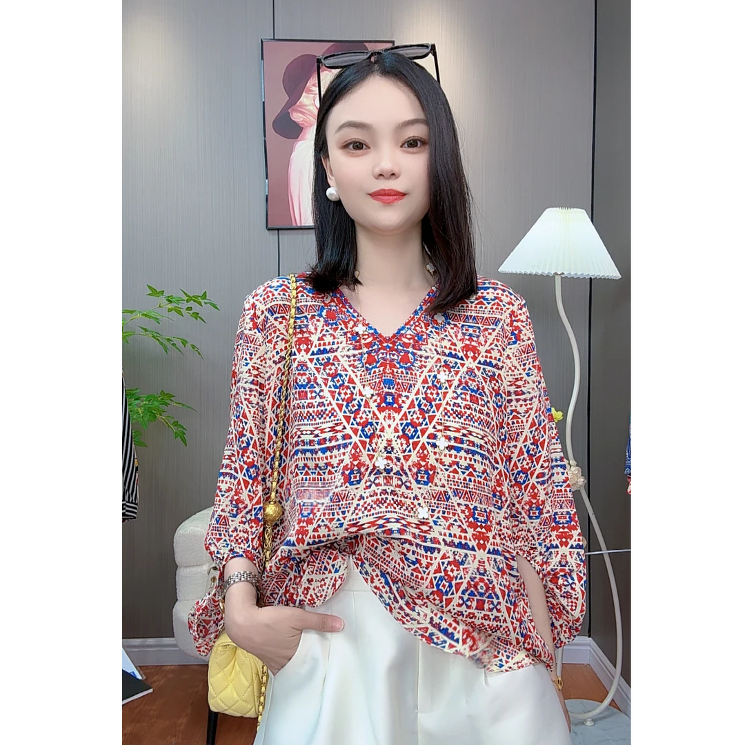 时尚宽松兜兜袖真丝桑蚕丝上衣女夏季