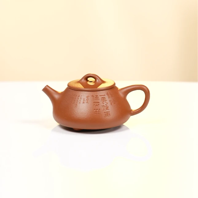 平盖石瓢  朱泥   ZM 刻绘