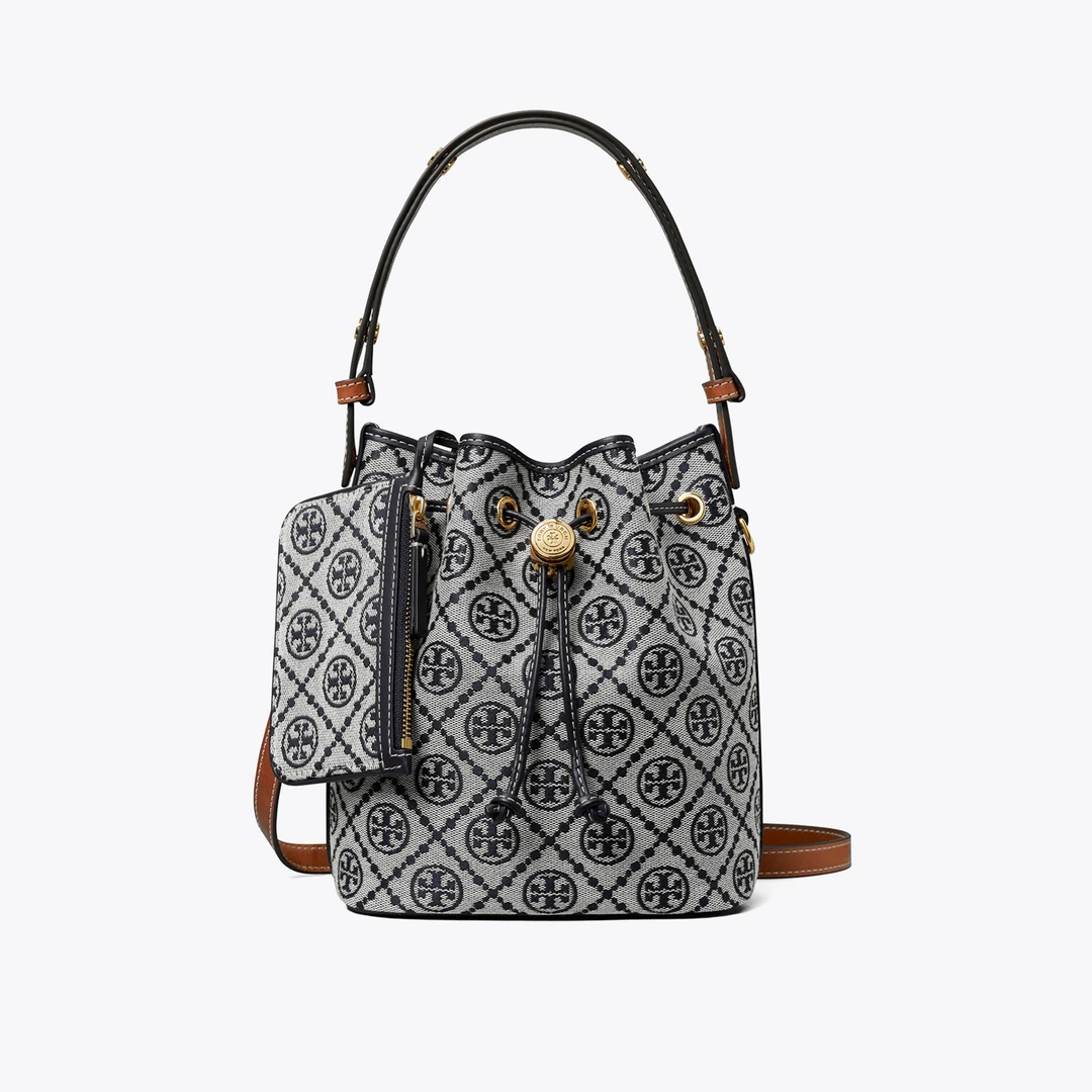 ToryBurch汤丽柏琦轻奢老花水桶包 藏蓝老花迷你水桶包166415-405