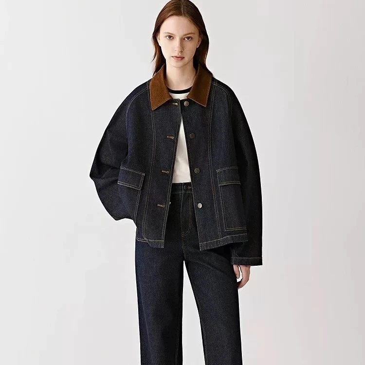 [馥芮格FUREG]-梨形身材直筒裤棉弹秋冬设计感牛仔裤女