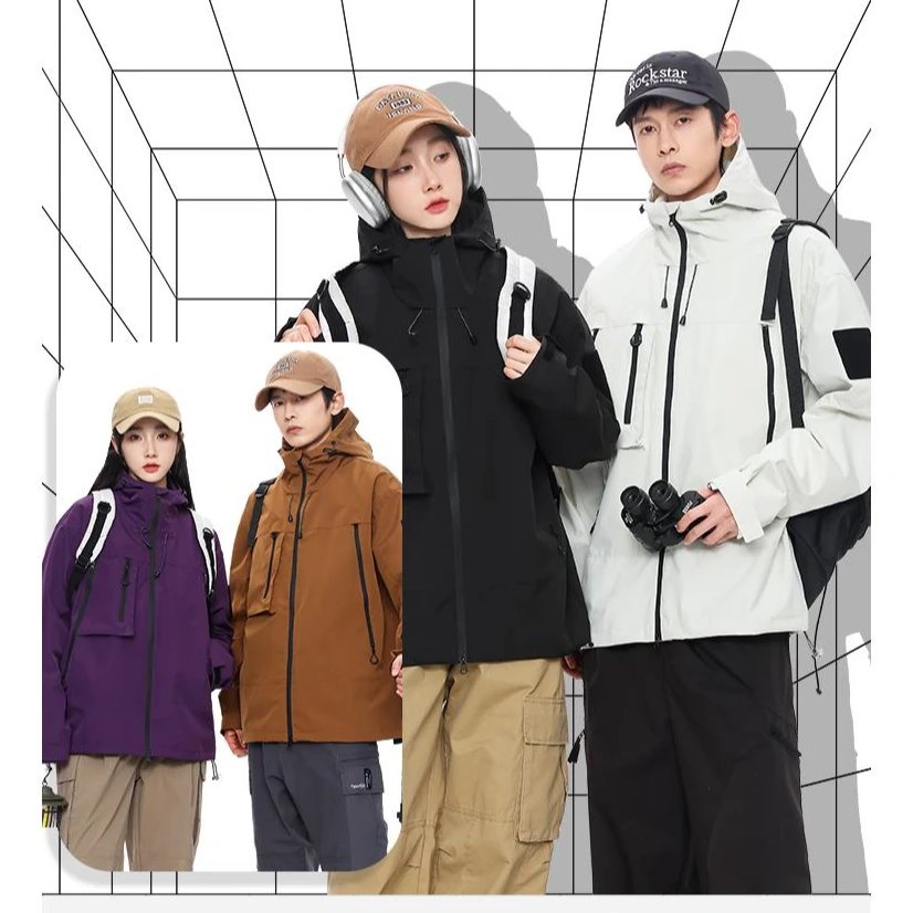 户外骑行旅游男女休闲冲锋衣春秋季户外防水防风外套情侣上衣