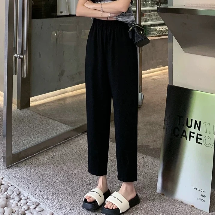 小施家时尚设计松紧腰九分哈伦裤8608