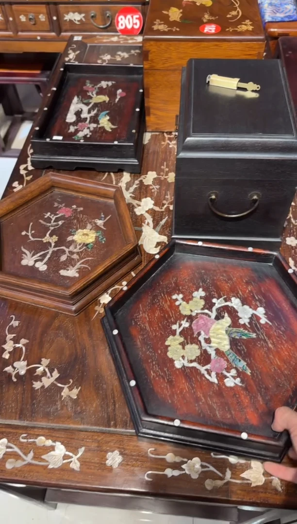 木木头款紫檀喜鹊六角盘268