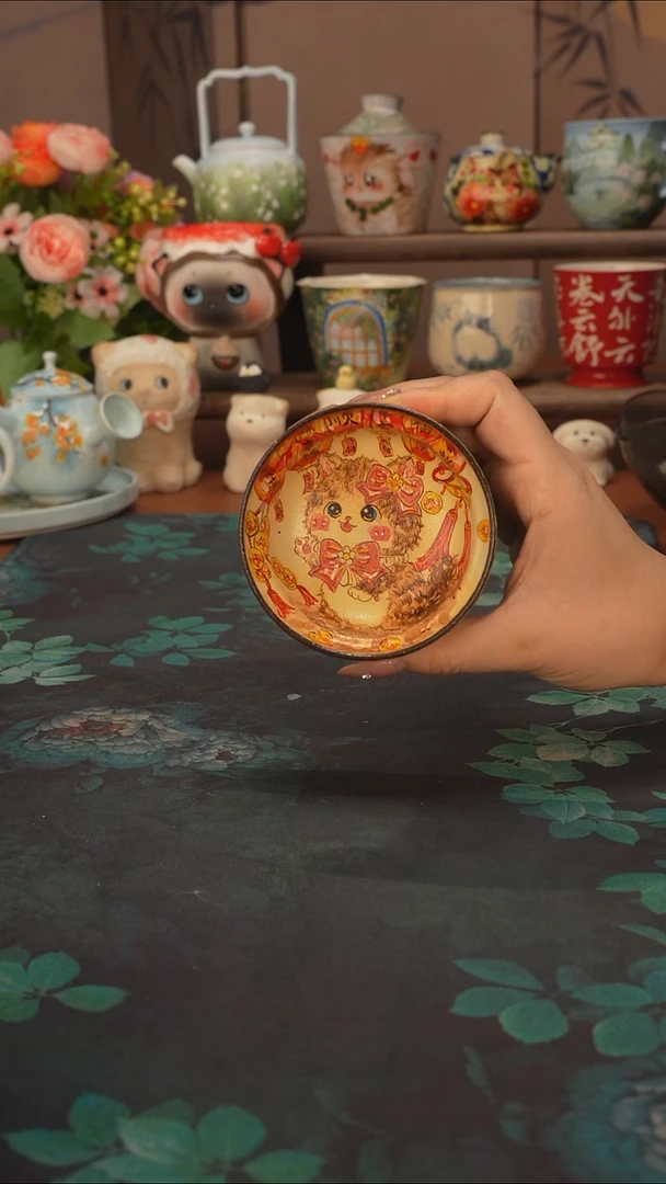 迷糊   优雅猫猫紫砂普洱杯