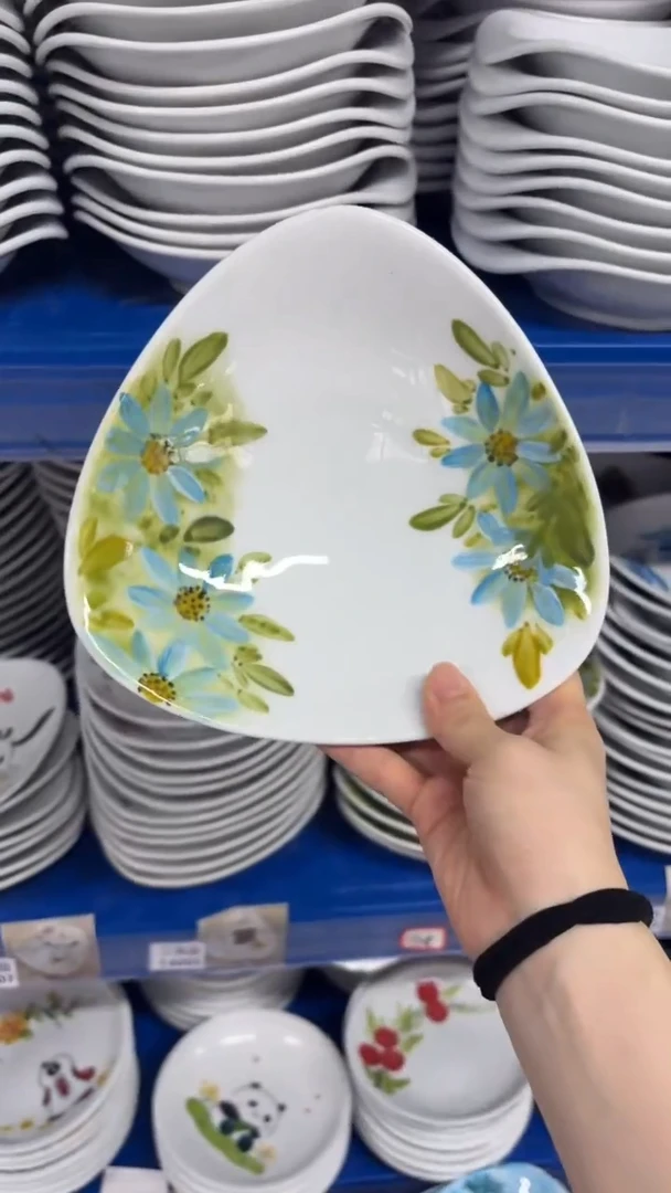 瓷片景德镇高温陶瓷食品级手绘釉中彩-三角盘
