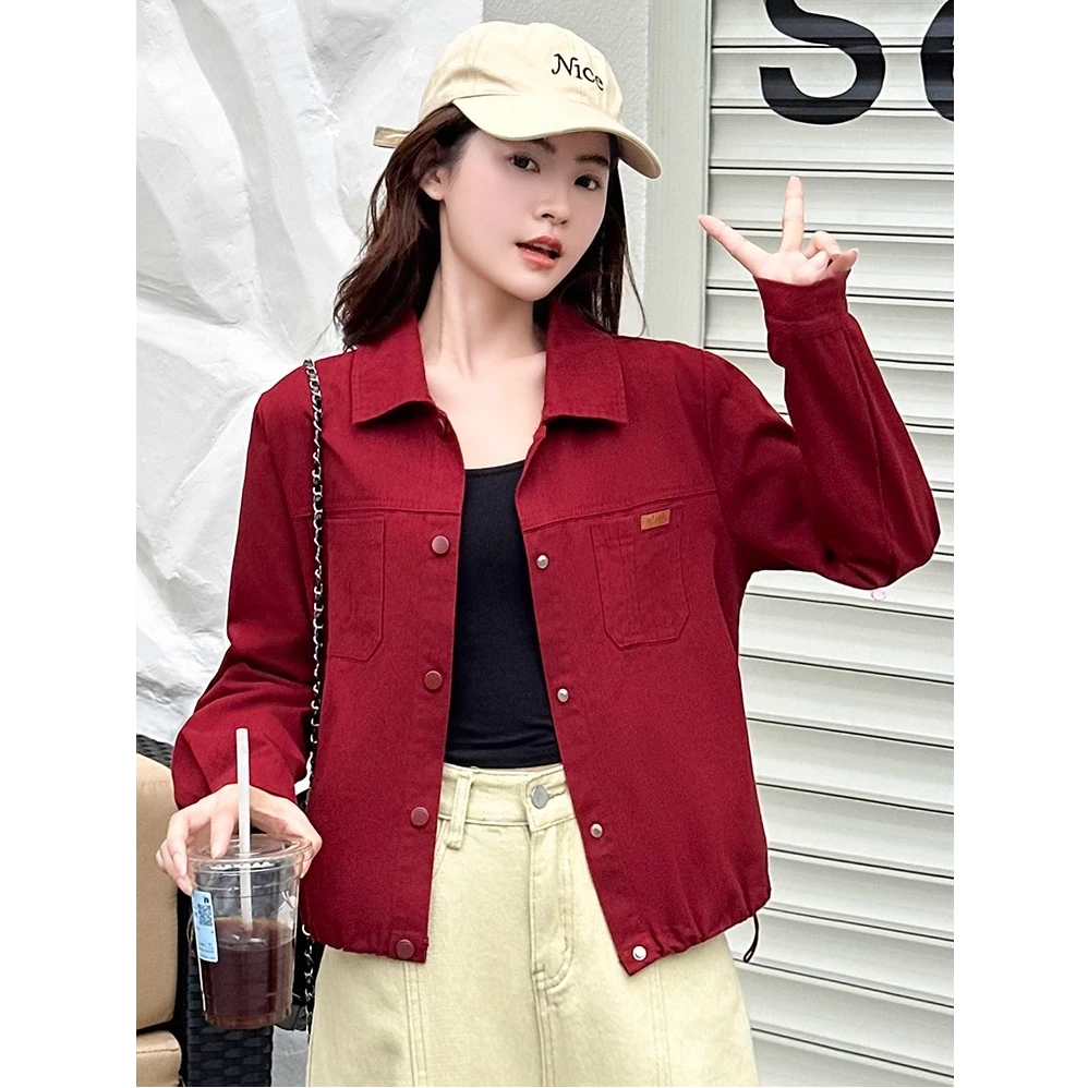 时尚长袖牛仔外套女2025秋季新款宽松小个子大码纯色休闲短外套