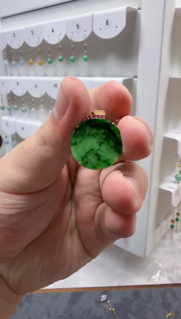 吊坠(不含链)18K金镶嵌翡翠缅甸天然A货翡翠