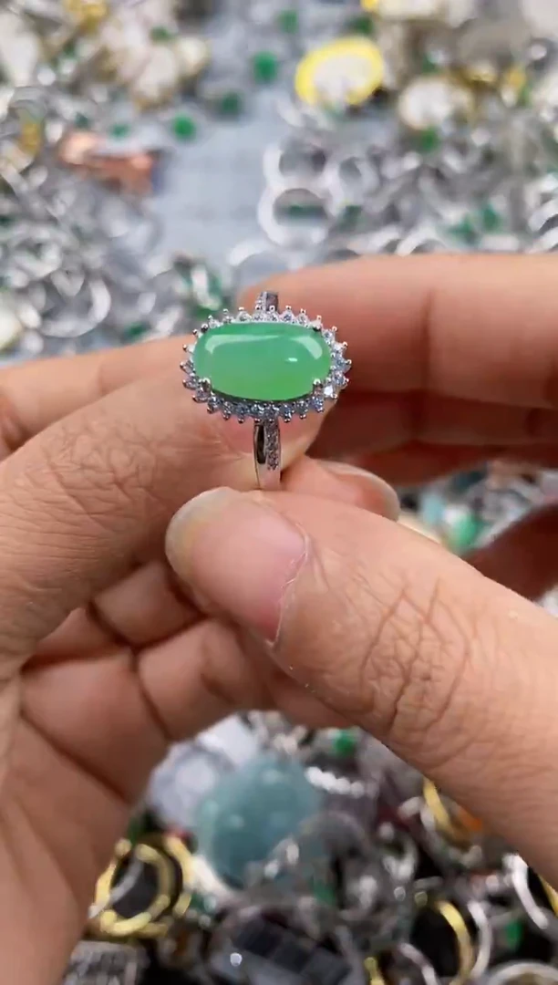 银S925镶嵌戒指翡翠222---2