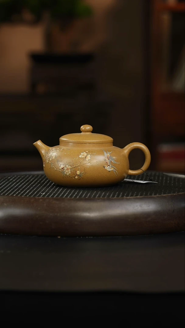 茶壶紫砂46 泥绘 黄金段 320cc左右