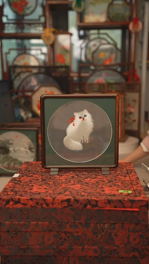 扇子摆件摆台双面绣花