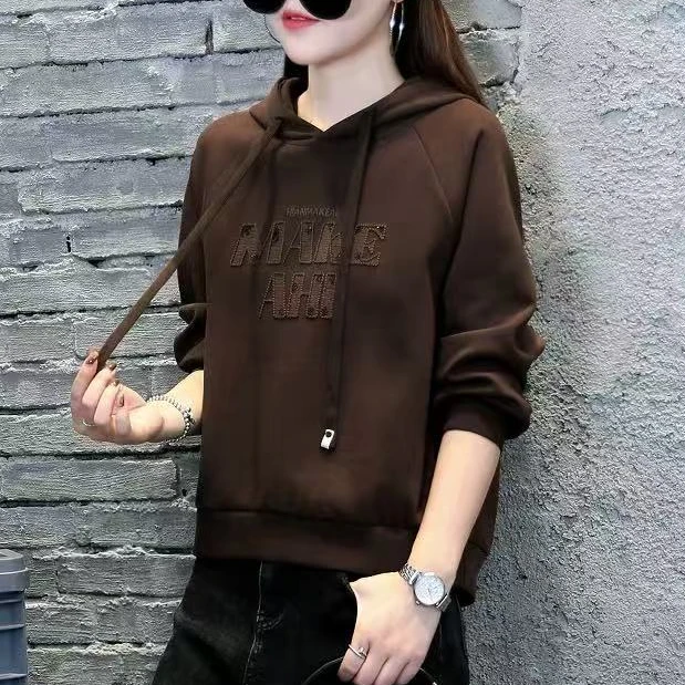 连帽卫衣女春秋新款时尚洋气减龄短款上衣#3756