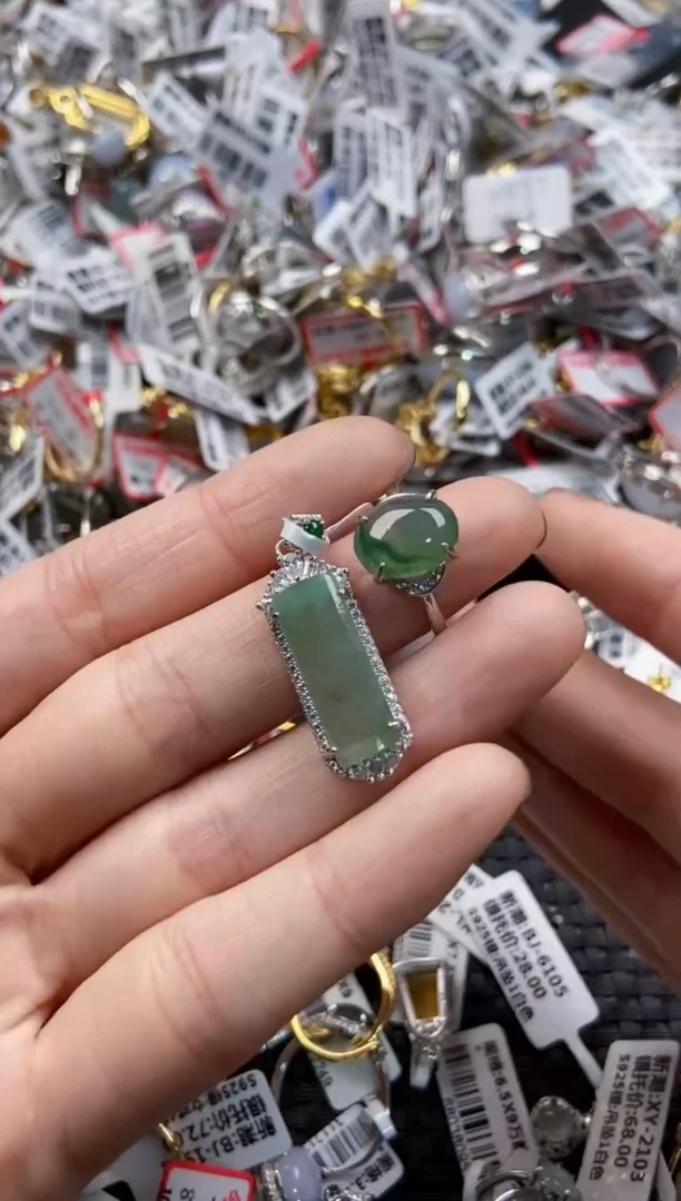翡翠戒指银S925镶嵌222------4