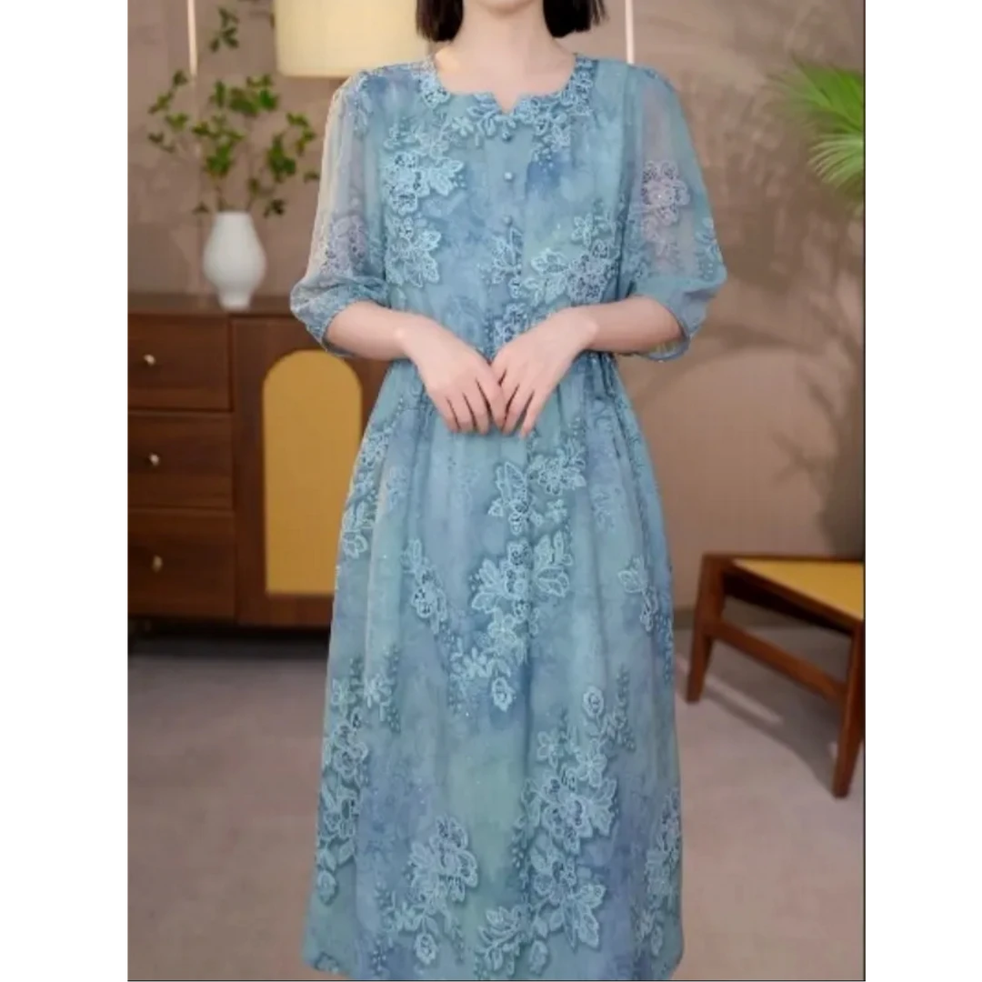 【蓝绸花漾】夏季新款气质显白百搭连衣裙R1018