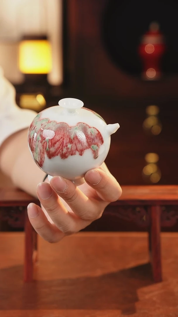 摆件原创〖红包翠釉里红〗