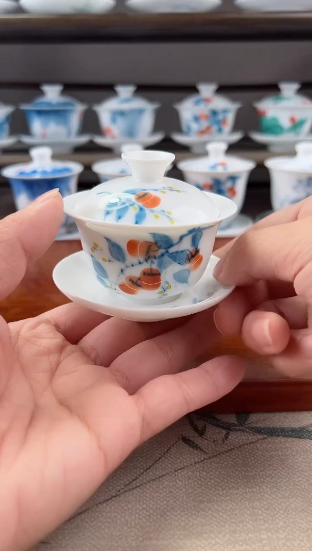 微瑕柿子80ml三才盖碗