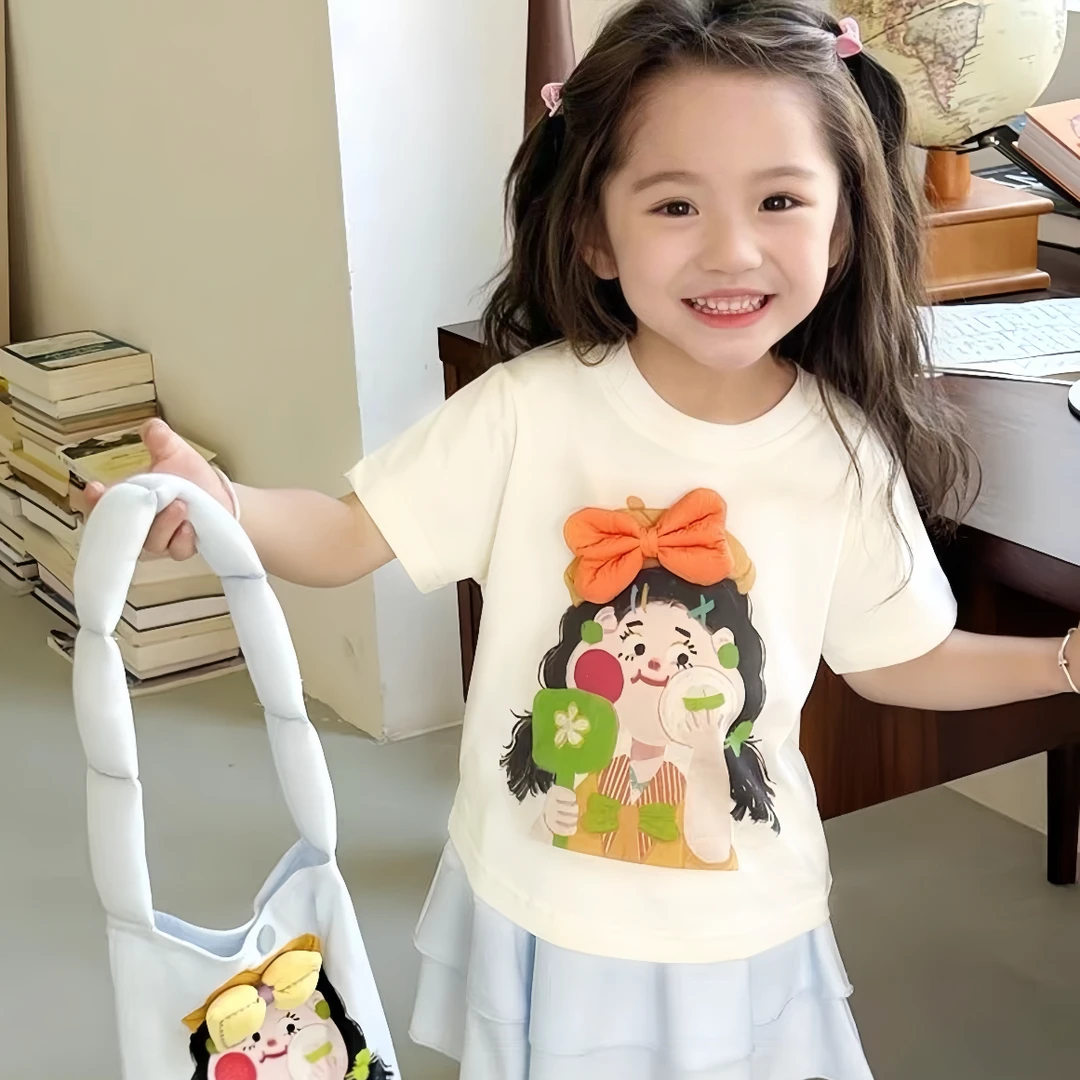 女童卡通短袖T恤棉质韩版夏季新款女宝圆领洋气小童时尚百搭半袖t