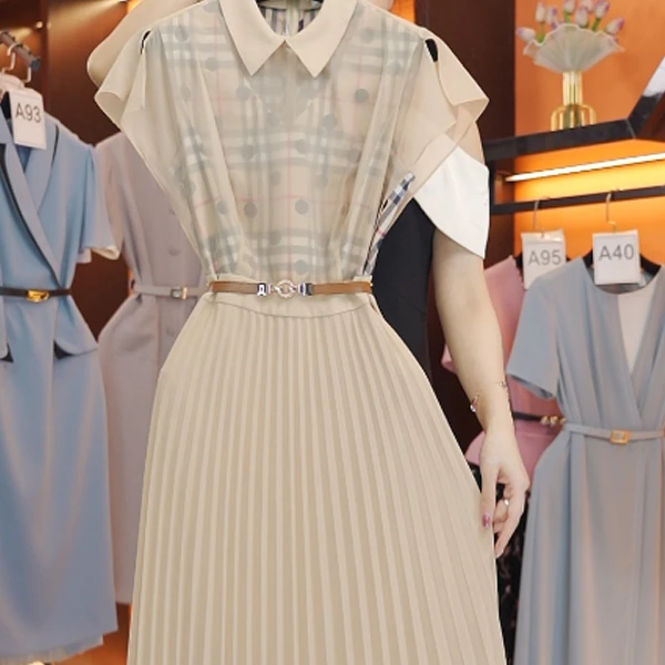 编码A47【QúeenMoon】经典轻奢百搭气质连衣裙拼接长裙 (定制女装)