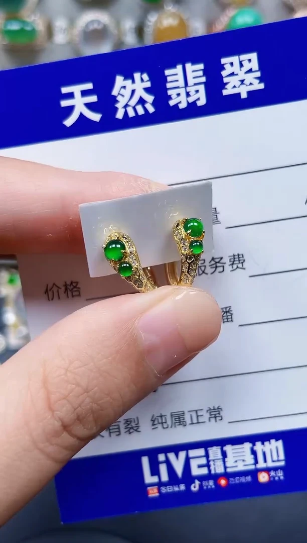 银S925镶嵌翡翠耳饰368