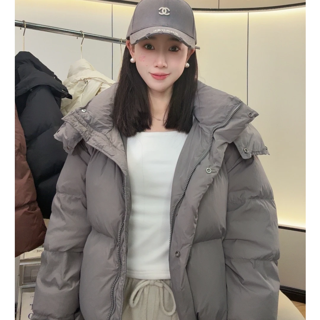 泡芙羽绒服短款宽松型厚款网红冬季保暖简约宽松女士百搭拼接休闲