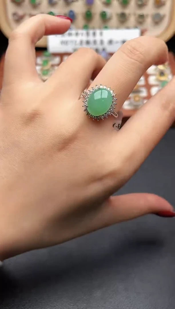 银S925镶嵌戒指翡翠一物一证一礼盒