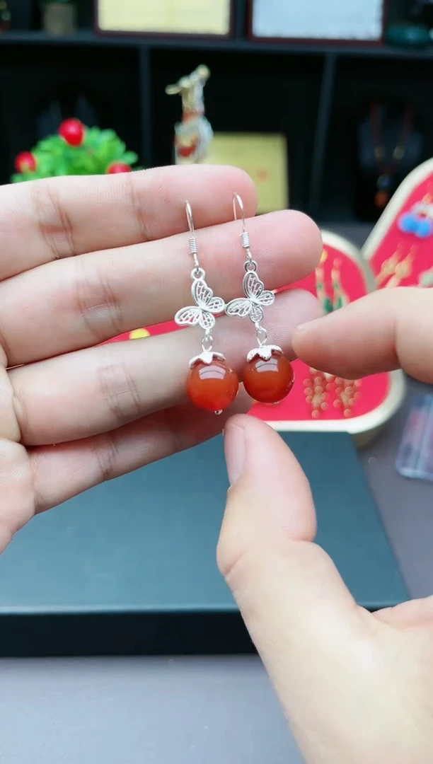 【闪购商品】南红玛瑙耳饰银S925镶嵌417000