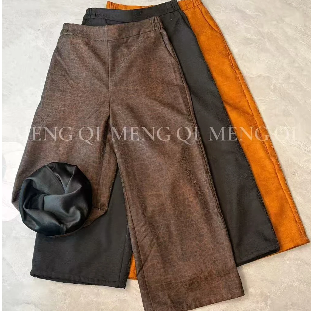 2025设计师加绒冬款气质百搭木耳边规贵气阔腿裤