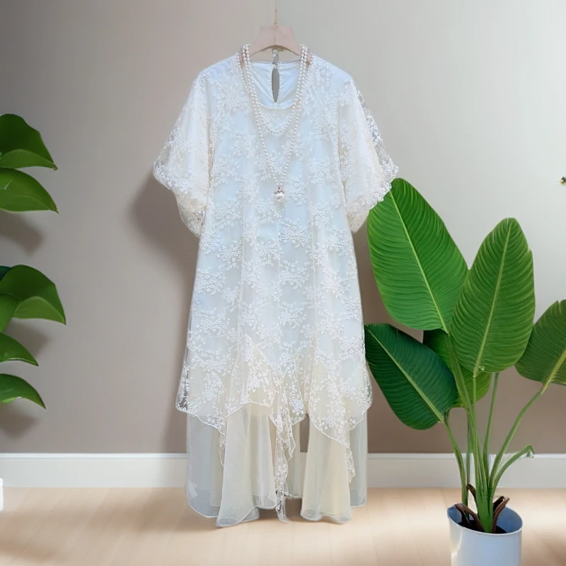 2025夏季新款重工刺绣定制款气质显瘦温柔减龄蕾丝长裙  2550