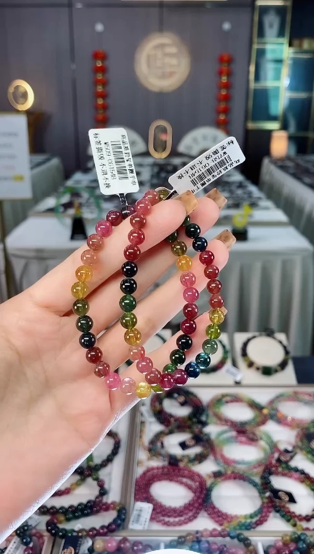 未镶嵌老矿碧玺色标油料单圈手串6mm+碧玺dan多样性发货一条