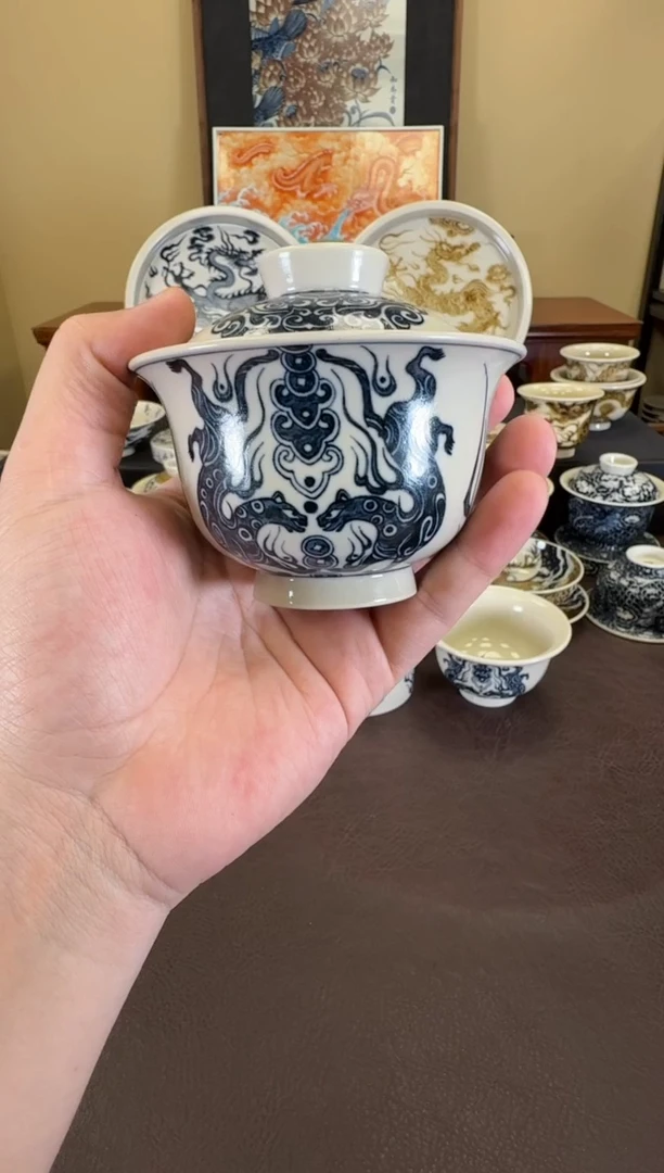 二号釉金钱豹纹盖碗