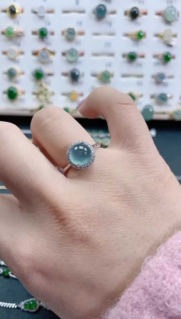 银S925镶嵌戒指翡翠天然翡翠