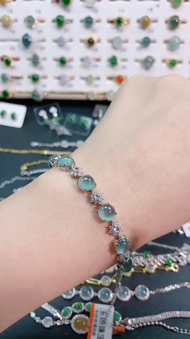 银S925镶嵌手链翡翠天然翡翠