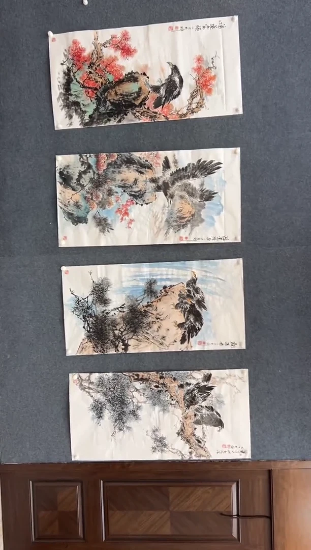 国画颜新辉-四尺竖白宣-四幅一套