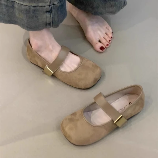 啄木鸟复古浅口单鞋女2025春季新款韩版温柔仙女风软平底玛丽珍鞋