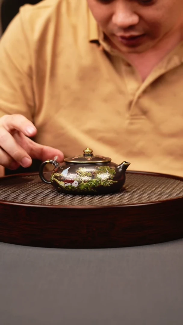 茶壶紫砂石黄 寒江 忆江南珐琅彩