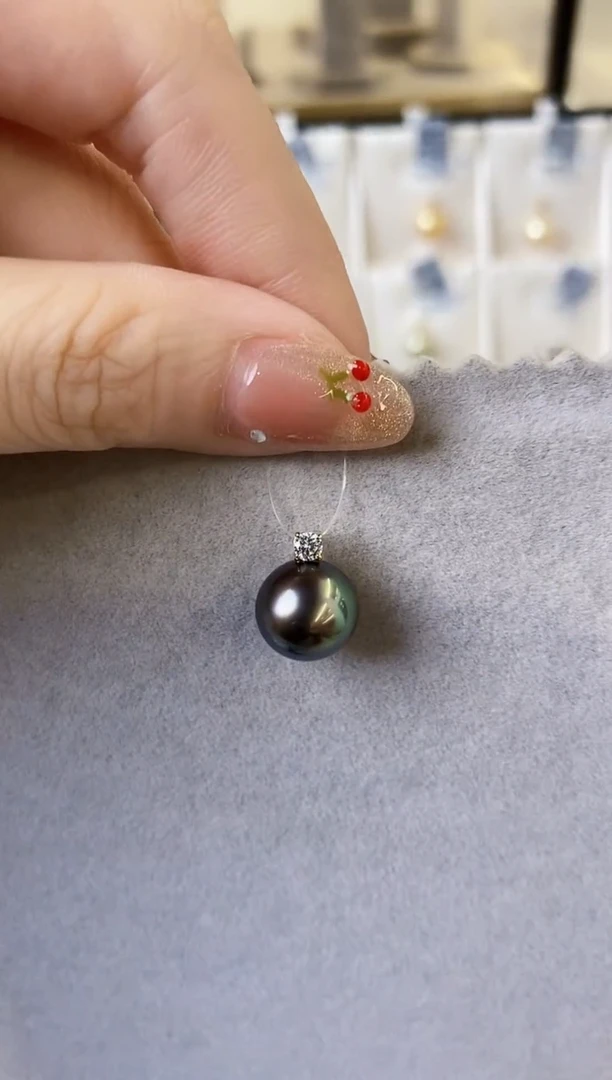 海水珍珠18K金镶嵌吊坠(不含链)10-11大溪地黑珍珠吊坠