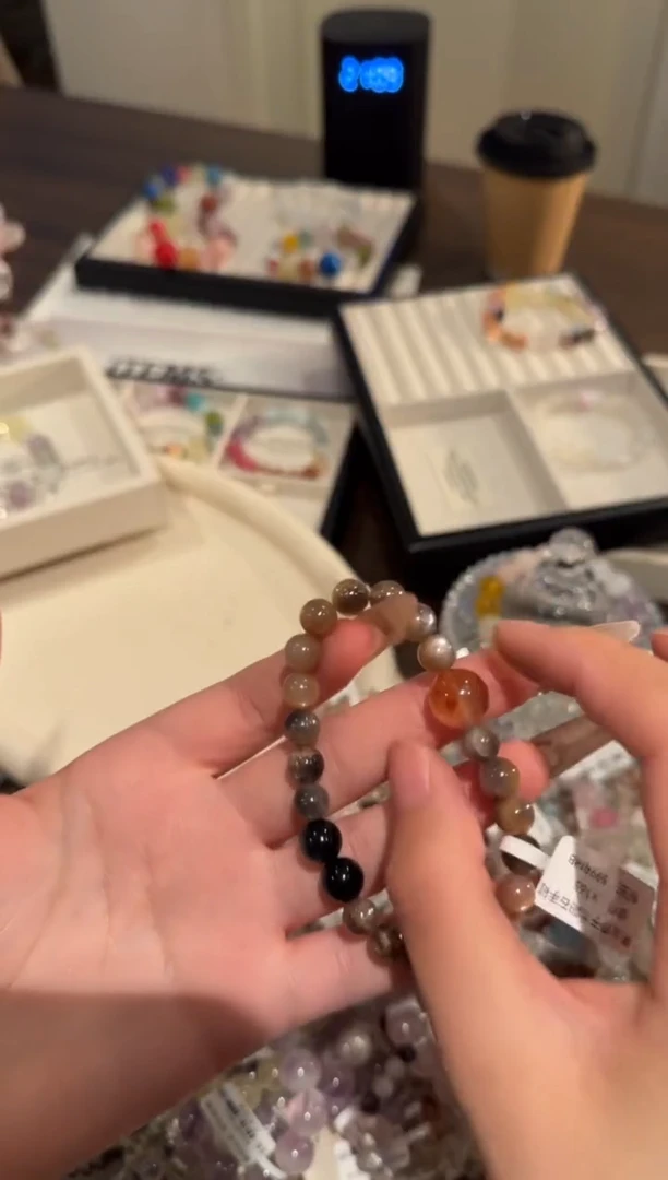 水晶手链合金黑金太阳石x163