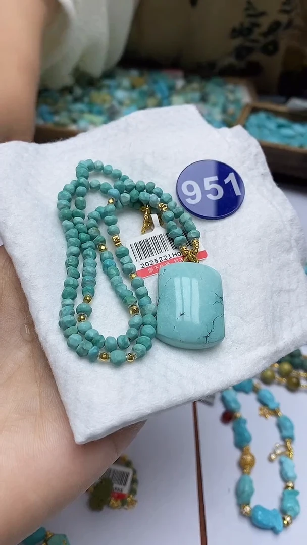 绿松石18K金镶嵌项链951