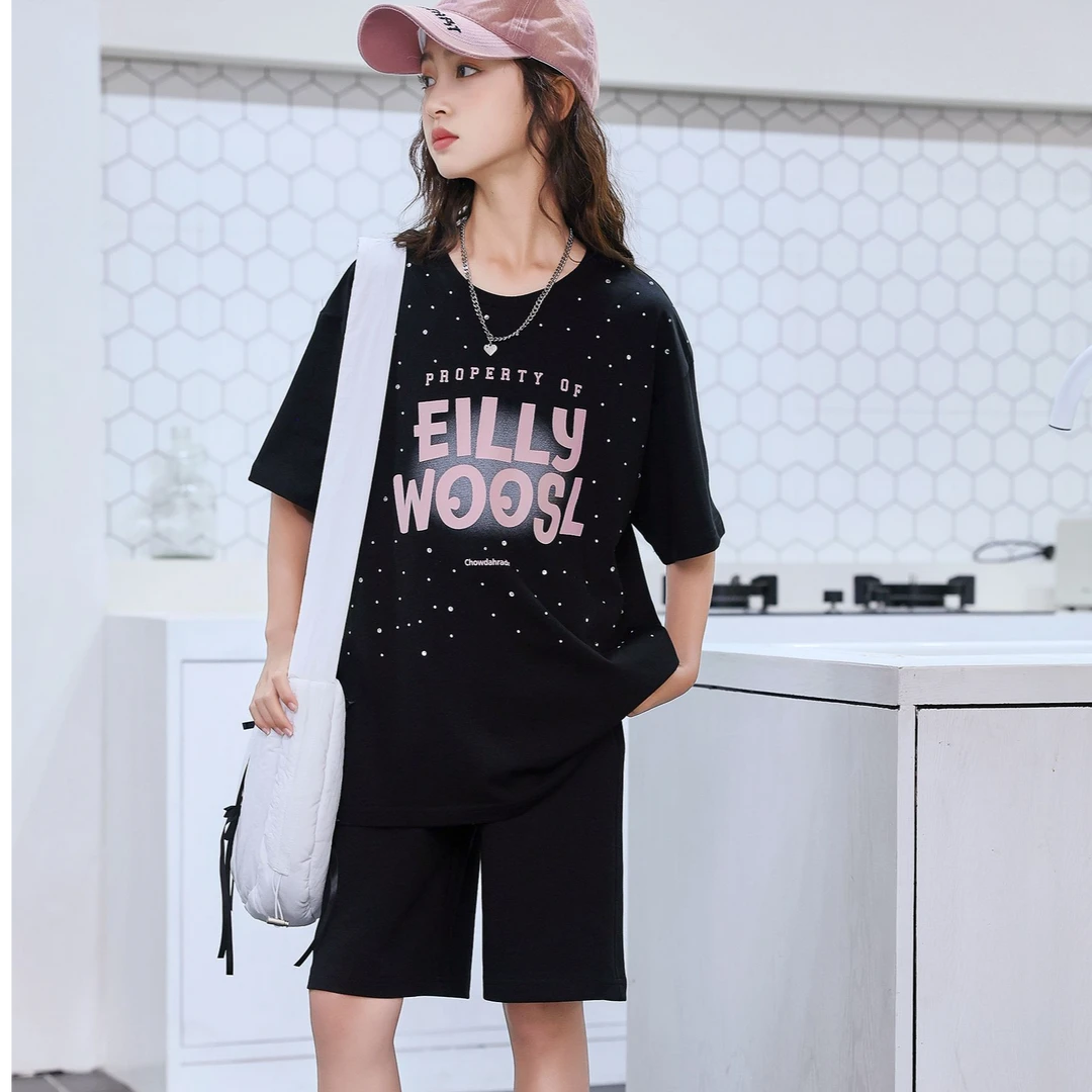 【仲夏甜心】夏季新款2025女童青少年宽松百搭百棉休闲时尚半袖1330