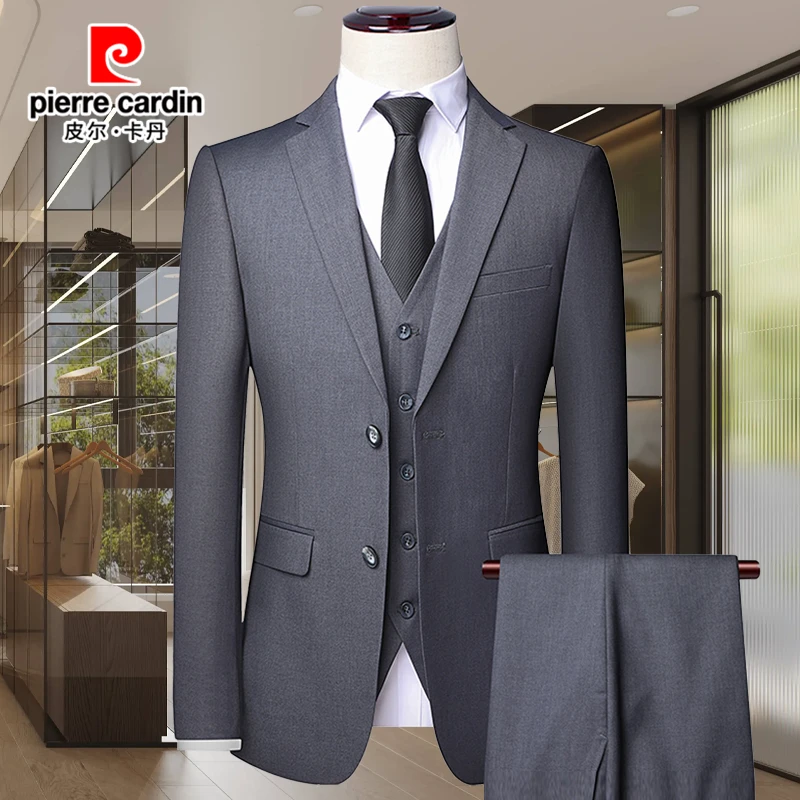 皮尔卡丹男士西装三件套正装结婚男职业商务西服新郎高档礼服套装
