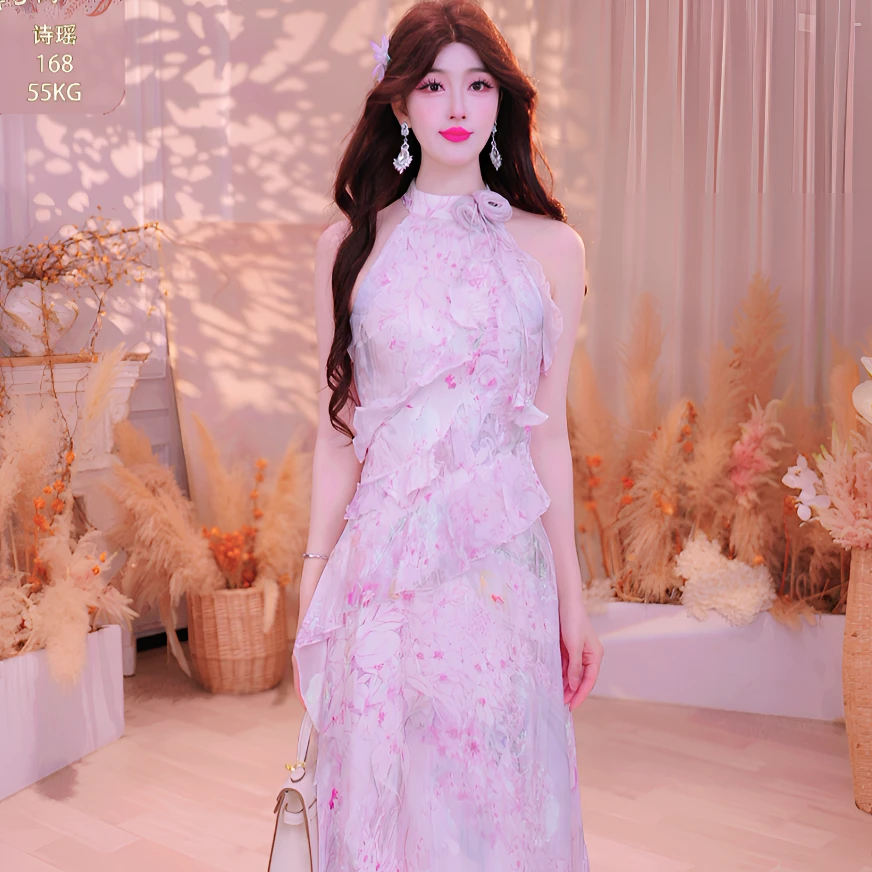 【花间精灵】YINGCHOI2025 春夏 新款 彩皮印花连衣裙 32660