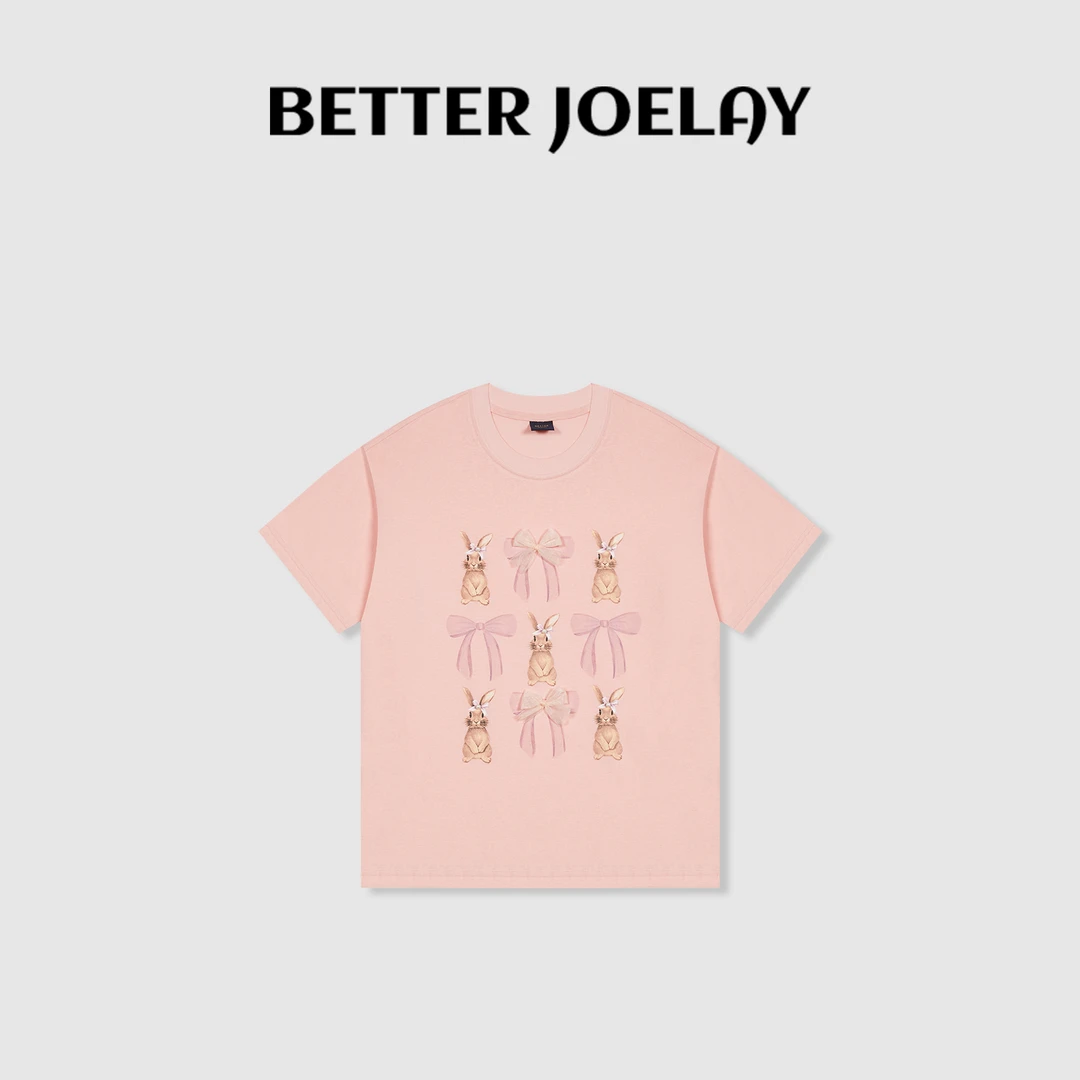 BETTER JOELAY -中版【粉色兔兔】百搭时尚宽松短袖T恤休闲风KH3129