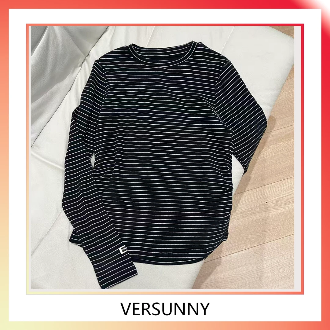 (7833)新款百搭德绒舒适要收折显瘦圆领T恤