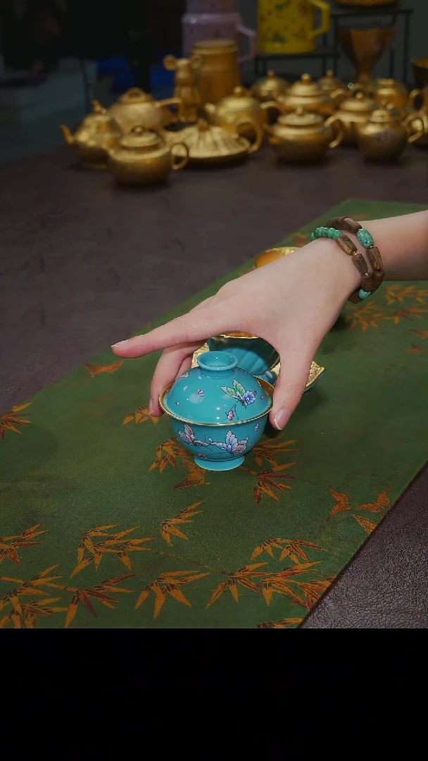杯【宜景窑松石蓝鎏金系列】盖碗