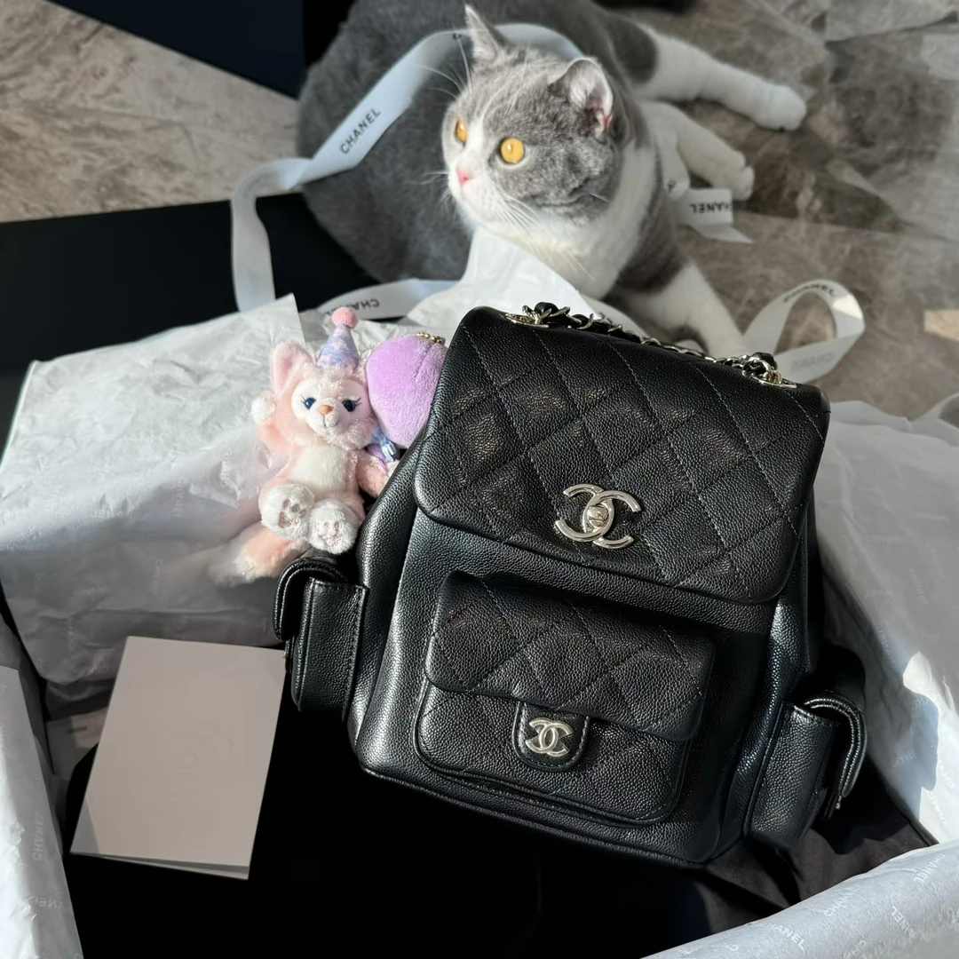 99新 Chanel/香奈儿 青奢荟/黑色香奈儿大号双肩包///63753